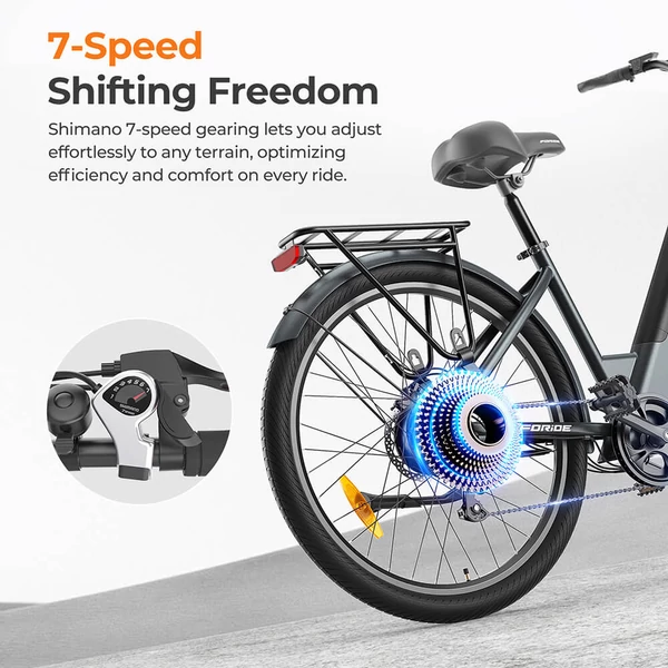 Foride Roamer 1 Step-Thru elektromos kerékpár, 250W, 36V 13Ah, 27.5", 25 km/h, 100 km hatótáv, tárcsafék, rugóvilla, Shimano 7 – Zöld