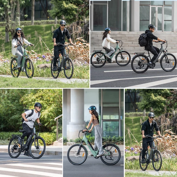 Foride Roamer 1 Step-Thru elektromos kerékpár, 250W, 36V 13Ah, 27.5", 25 km/h, 100 km hatótáv, tárcsafék, rugóvilla, Shimano 7 – Zöld