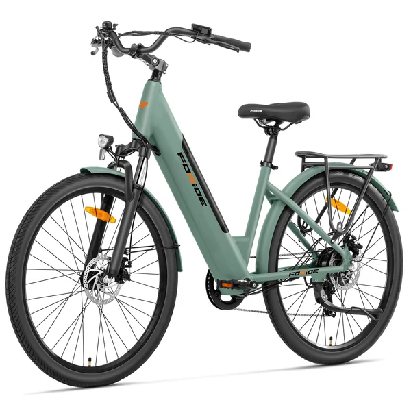 Foride Roamer 1 Step-Thru elektromos kerékpár, 250W, 36V 13Ah, 27.5", 25 km/h, 100 km hatótáv, tárcsafék, rugóvilla, Shimano 7 – Zöld