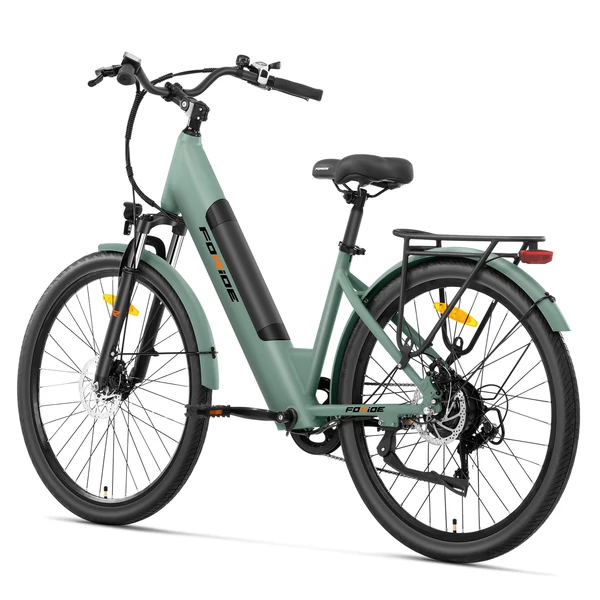 Foride Roamer 1 Step-Thru elektromos kerékpár, 250W, 36V 13Ah, 27.5", 25 km/h, 100 km hatótáv, tárcsafék, rugóvilla, Shimano 7 – Zöld
