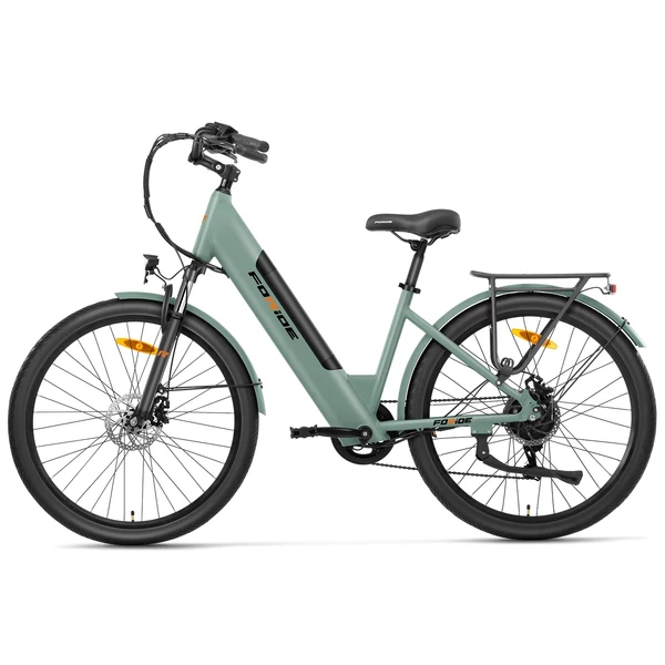 Foride Roamer 1 Step-Thru elektromos kerékpár, 250W, 36V 13Ah, 27.5", 25 km/h, 100 km hatótáv, tárcsafék, rugóvilla, Shimano 7 – Zöld