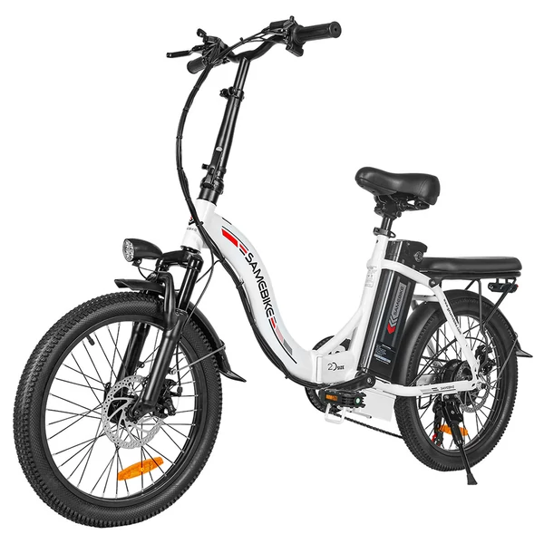 SAMEBIKE CY20 összecsukható elektromos kerékpár, 20” küllős kerék, 350W motor, 36V 12Ah akku, 32 km/h, 80 km hatótáv, dupla rugózás – Fehér