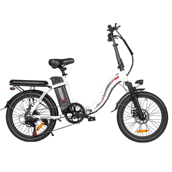 SAMEBIKE CY20 összecsukható elektromos kerékpár, 20” küllős kerék, 350W motor, 36V 12Ah akku, 32 km/h, 80 km hatótáv, dupla rugózás – Fehér