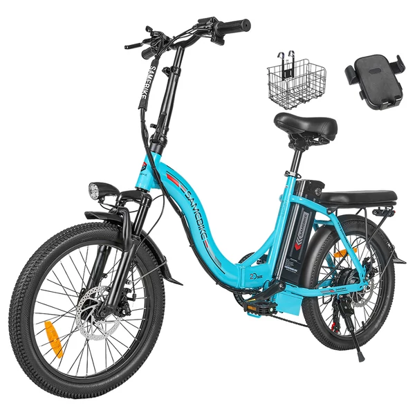 SAMEBIKE CY20 összecsukható elektromos kerékpár, 20” küllős kerék, 350W motor, 36V 12Ah akku, 32 km/h, 80 km hatótáv, dupla rugózás – Tó kék