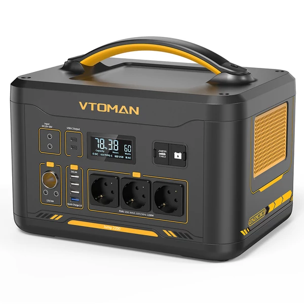 VTOMAN Jump 2200 hordozható áramforrás, 1548Wh LiFePO4 akkumulátorral, 2200W AC kimenettel, bővíthető 3096Wh kapacitásig