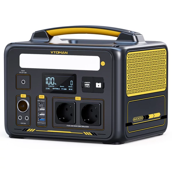 VTOMAN JUMP 600X hordozható erőmű 299Wh, 600W tiszta szinusz, bővíthető 939Wh kapacitás, 9 porttal, PD 60W USB‑C