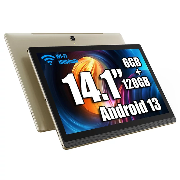 MESWAO B1 tablet 14,1" Full HD IPS kijelzővel, 6GB RAM, 128GB tárhely, Android 13, WiFi 5, BT 5.2, 13+5MP, 10000mAh, 4 hangszóró - Arany