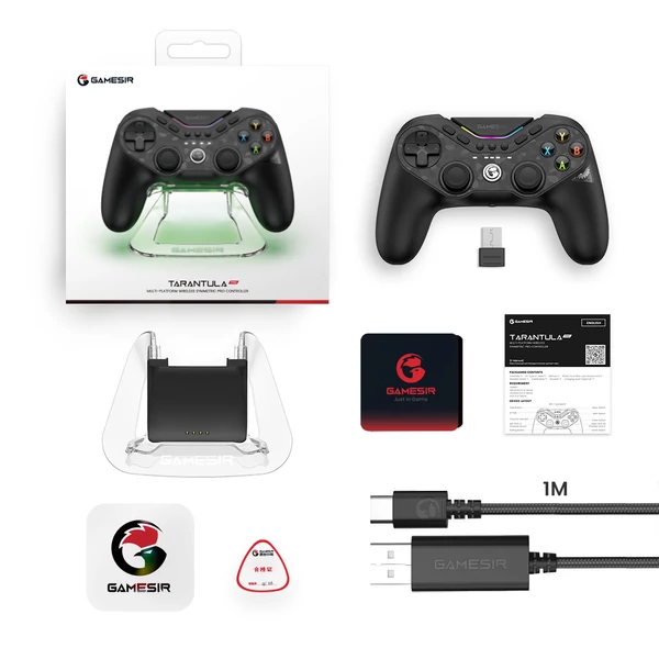 GameSir Tarantula Pro játékvezérlő töltőállomással – PC/Switch/iOS/Android, vezetékes/Bluetooth/vezeték nélküli, TMR karok, giroszkóp, NFC, RGB – Bundle