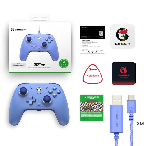 Xbox minősítésű GameSir G7 SE vezetékes kontroller Hall‑effect karokkal – Kék