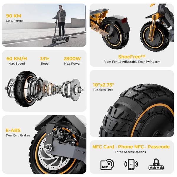 Ausom K20 Pro elektromos roller – 2×1000W motor, 48V 18Ah akku, 60 km/h, 90 km hatótáv, 10" kerék, első‑hátsó tárcsafék, NFC nyitás