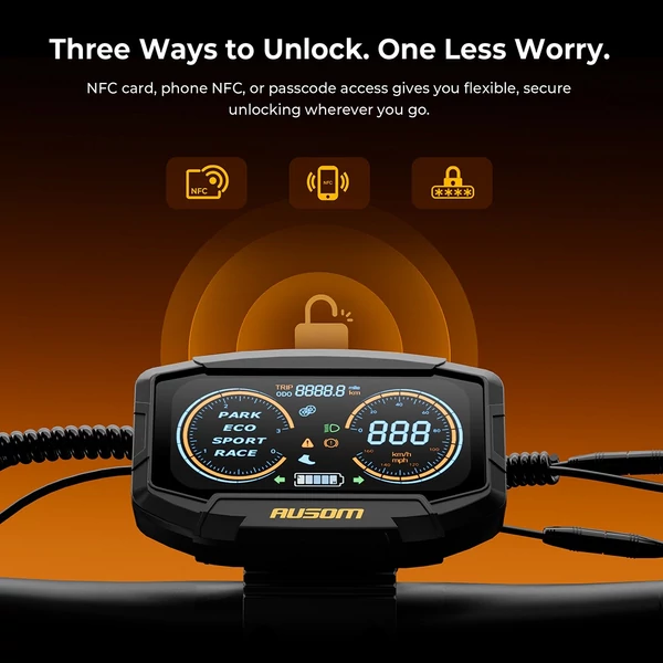 Ausom K20 Pro elektromos roller – 2×1000W motor, 48V 18Ah akku, 60 km/h, 90 km hatótáv, 10" kerék, első‑hátsó tárcsafék, NFC nyitás