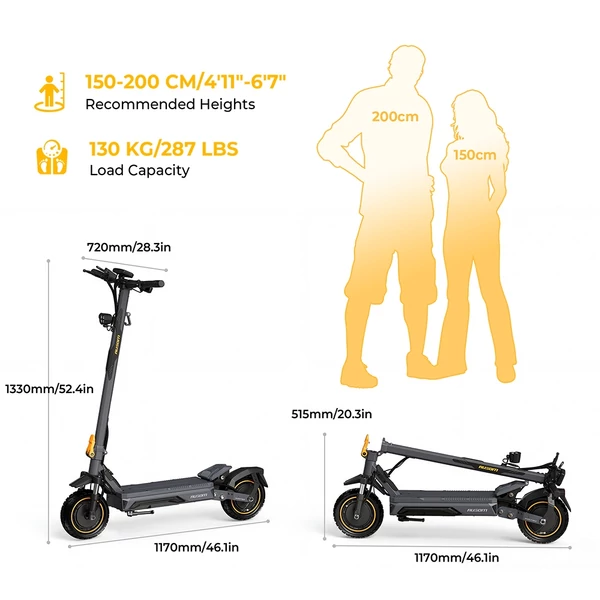 Ausom K20 Pro elektromos roller – 2×1000W motor, 48V 18Ah akku, 60 km/h, 90 km hatótáv, 10" kerék, első‑hátsó tárcsafék, NFC nyitás