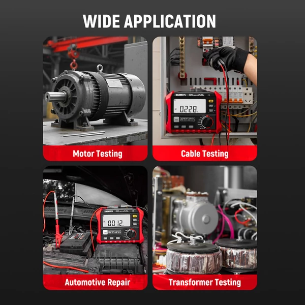 KAIWEETS KE2500 szigetelésvizsgáló 2500V, 0.1MΩ–200GΩ megohmmérő, DAR/PI auto, 5 feszültségfokozat, TRMS multiméter
