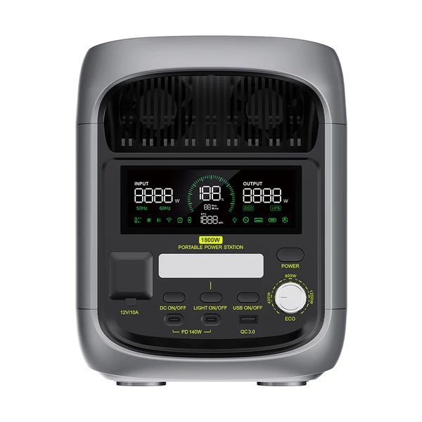 FOSSiBOT F1800 hordozható erőmű – 1024Wh LiFePO4, 1800W AC, villámgyors AC/napenergia‑töltés, többportos kimenet, appvezérlés, csendes UPS