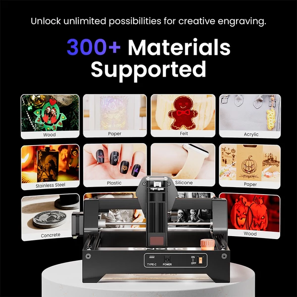 LONGER Ray5 Mini 5.5W lézergravírozó – 0.08mm pont, 12000mm/perc, 130×130mm, 8mm vágás, WiFi/USB/App, fa/akril/bőr/fém/kerámia