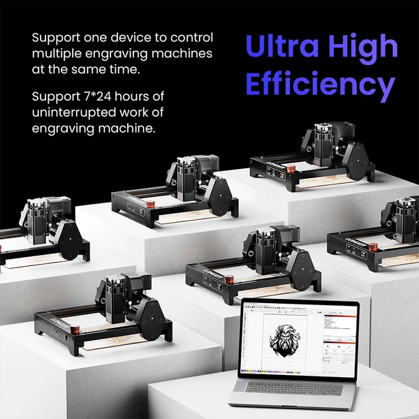 LONGER Ray5 Mini 5.5W lézergravírozó – 0.08mm pont, 12000mm/perc, 130×130mm, 8mm vágás, WiFi/USB/App, fa/akril/bőr/fém/kerámia