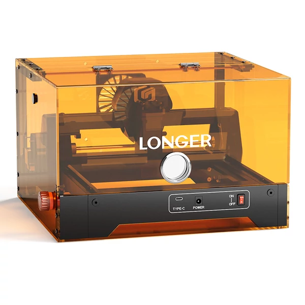 LONGER Ray5 MiniS 5.5W zárt lézergravírozó – Class 1 védelem, 0,08 mm pontosság, 12000 mm/perc, 130×120 mm, 8 mm vágás, WiFi/USB/App, fa/akril/bőr/fém