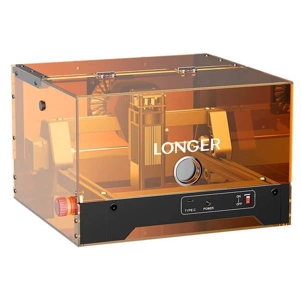 LONGER Ray5 MiniS 5.5W zárt lézergravírozó – Class 1 védelem, 0,08 mm pontosság, 12000 mm/perc, 130×120 mm, 8 mm vágás, WiFi/USB/App, fa/akril/bőr/fém
