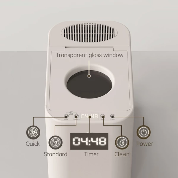 BEECO HQD‑260C elektromos konyhai komposztáló, 2.5L, 470W, szagmentes, automata tisztítás, 6 üzemmód, kompakt ablakos dizájn – Lotte fehér