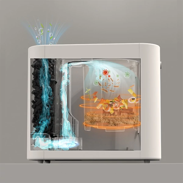 BEECO HQD‑260C elektromos konyhai komposztáló, 2.5L, 470W, szagmentes, automata tisztítás, 6 üzemmód, kompakt ablakos dizájn – Lotte fehér