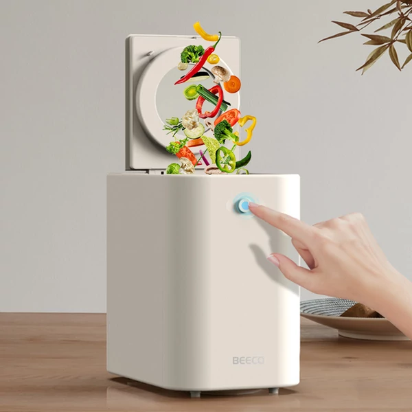 BEECO HQD‑260C elektromos konyhai komposztáló, 2.5L, 470W, szagmentes, automata tisztítás, 6 üzemmód, kompakt ablakos dizájn – Lotte fehér