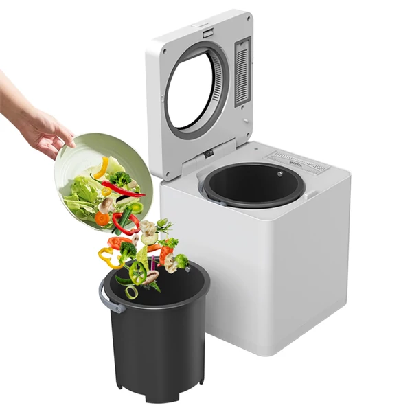BEECO HQD‑260‑Plus konyhai komposztáló, 2.5L, gyors szárítás és darálás, 550W, szagtalan aktívszén szűrővel, digitális kijelző – Fehér