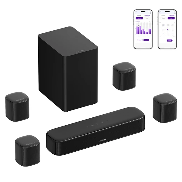 Ultimea Aura S4T 7.1 hangrendszer mélynyomóval, 4 surround hangfallal, 360° virtuális térhangzás, HDMI eARC, Bluetooth 6.0