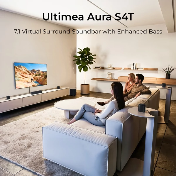 Ultimea Aura S4T 7.1 hangrendszer mélynyomóval, 4 surround hangfallal, 360° virtuális térhangzás, HDMI eARC, Bluetooth 6.0