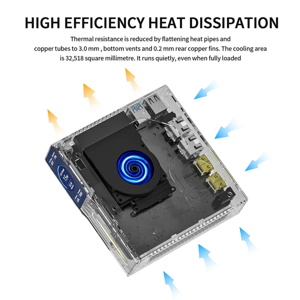 FIREBAT S1 mini PC – Intel N100, 16GB RAM, 512GB SSD, dupla HDMI kijelző, WiFi 5, BT 4.2, USB3.2, LAN