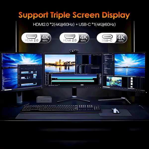 MINIHYPER U58 mini PC – Ryzen 7 5825U, 16GB RAM, 512GB SSD, Vega 8, 3×4K kijelző, WiFi 6E, BT 5.2, bővíthető tárhely