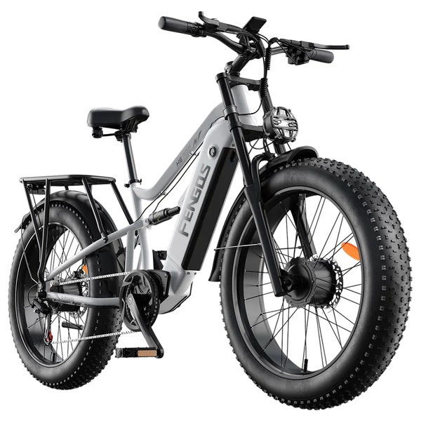FENGQS H6PRO elektromos kerékpár, 2x1000W, 52V 17,5Ah, 26x4.0 fat bike gumi, 60 km/h, 140 km hatótáv, 7 fokozat, LCD – Fehér