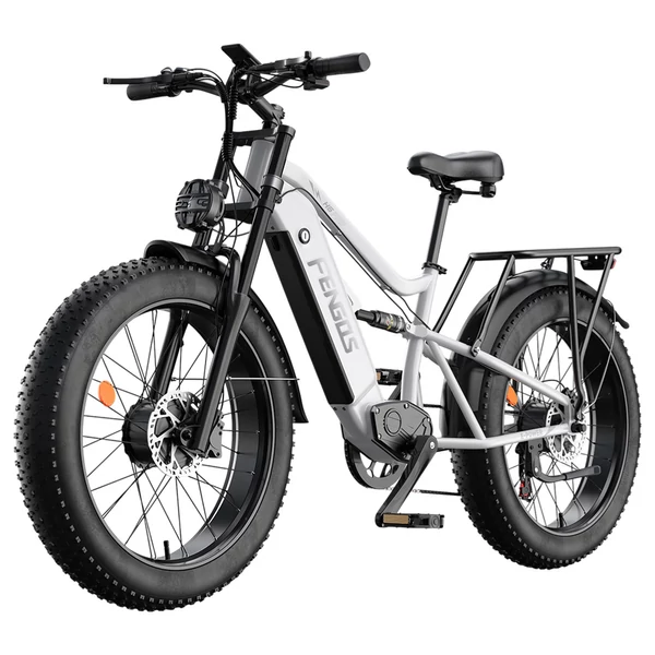 FENGQS H6PRO elektromos kerékpár, 2x1000W, 52V 17,5Ah, 26x4.0 fat bike gumi, 60 km/h, 140 km hatótáv, 7 fokozat, LCD – Fehér