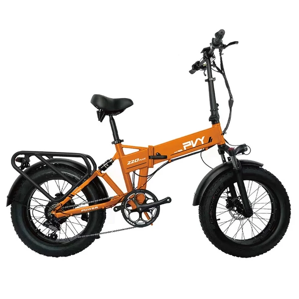 PVY Z20 Plus összecsukható elektromos kerékpár 1000W, 20×4.0 fat gumi, 48V 16.5Ah, 80–120 km hatótáv, Shimano 7 sebesség, hidraulikus fék – Narancs