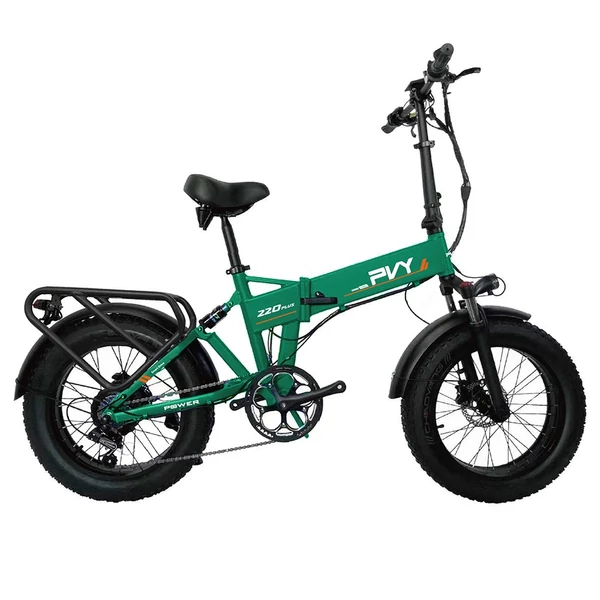 PVY Z20 Plus összecsukható elektromos kerékpár 1000W, 20×4.0 fat gumi, 48V 16.5Ah, 80–120 km hatótáv, Shimano 7 sebesség, hidraulikus fék – Zöld