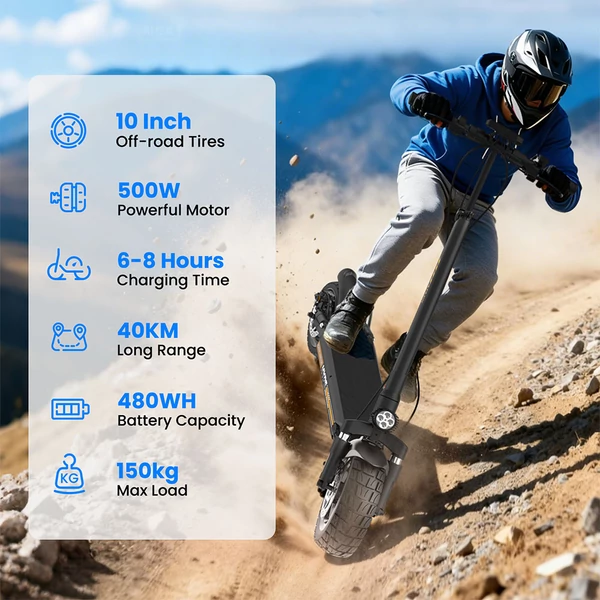 W9air elektromos roller, 500W motorral, 48V10Ah akkuval, 25 km/h, 40 km hatótáv, 10” terepgumi, első–hátsó rugózás, 150 kg teherbírás