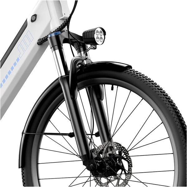 UcityS elektromos kerékpár, 250W motorral, 36V 13Ah akkuval, 90 km hatótávval, 25 km/h, 26” vastag gumi, első rugózás, tárcsafék, app vezérlés – Fehér