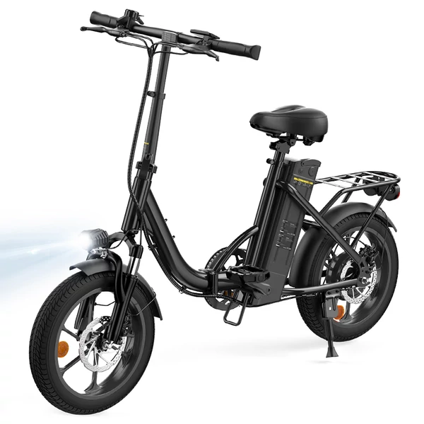 U4 összecsukható elektromos kerékpár, 500W motor, 36V 10.4Ah akku, 90 km hatótáv, 30 km/h, 16” kerék, első rugózás, dupla tárcsafék, LCD kijelző