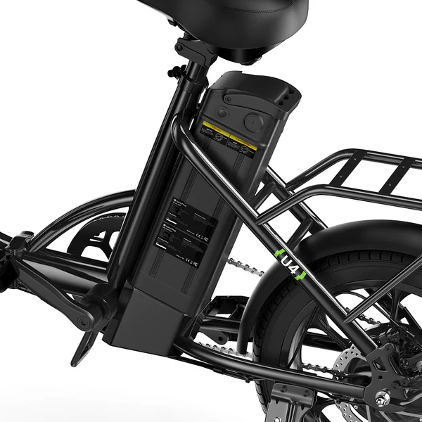 U4 összecsukható elektromos kerékpár, 500W motor, 36V 10.4Ah akku, 90 km hatótáv, 30 km/h, 16” kerék, első rugózás, dupla tárcsafék, LCD kijelző