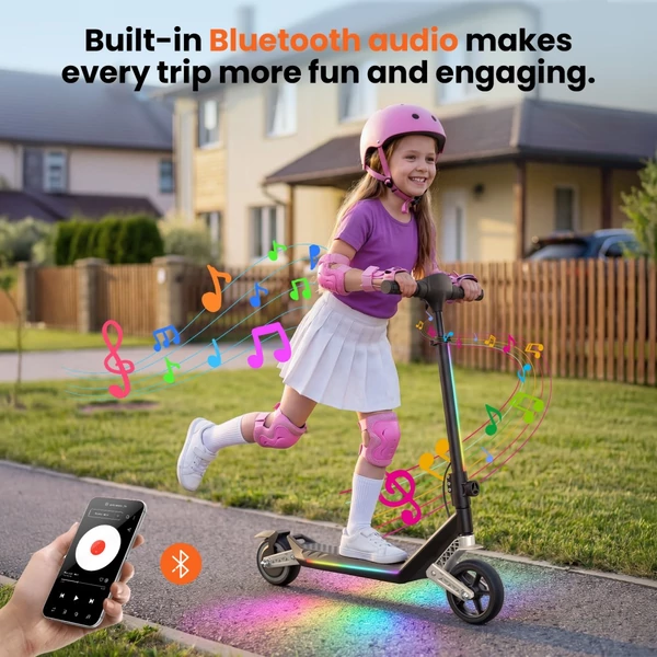 iScooter K6 gyerek elektromos roller, 150W motorral, 16 km/h, 9 km hatótáv, állítható, összecsukható, LED-del és Bluetooth-szal