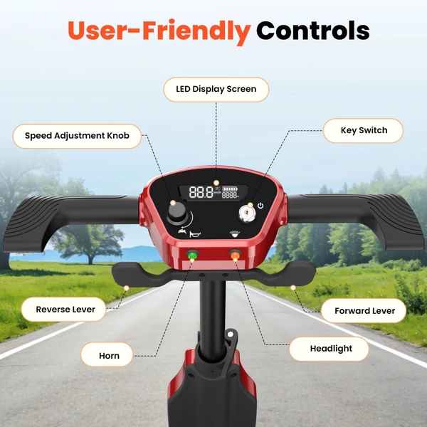 iScooter X11 elektromos moped, 250W motorral, 24V 15.6Ah akkuval, 7 km/h, 35 km hatótáv, stabil 4 kerekű kialakítás, LED kijelző, 120 kg teherbírás