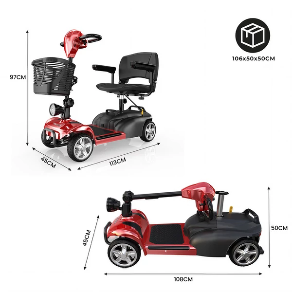 iScooter X02 elektromos négykerekű moped, 300W motorral, 24V 12Ah akkuval, 8 km/h sebességgel és 25 km hatótávval