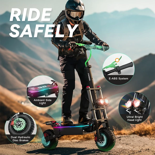 FENGQS GT8 PRO elektromos roller – 2×2800W motor, 67.2V 38Ah akku, 11” kerék, 80 km/h, 90 km hatótáv, hidraulikus fék, dupla rugózás