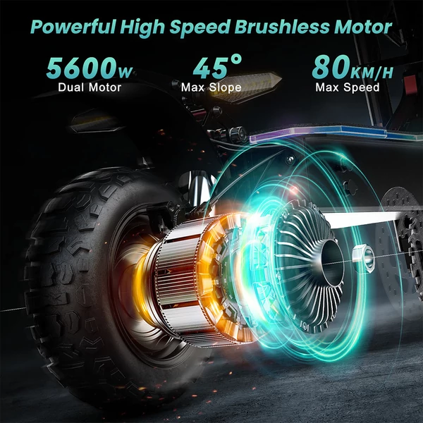 FENGQS GT8 PRO elektromos roller – 2×2800W motor, 67.2V 38Ah akku, 11” kerék, 80 km/h, 90 km hatótáv, hidraulikus fék, dupla rugózás