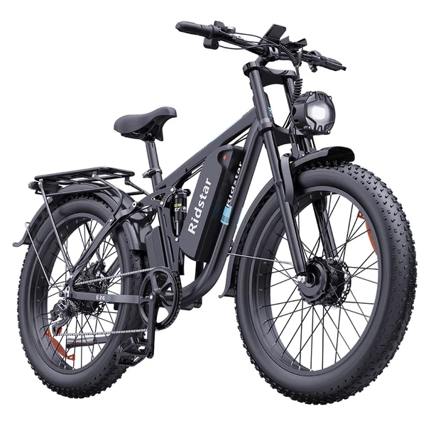 Ridstar E26 Pro elektromos kerékpár – 2×1000W motor, 48V 23Ah akku, 26×4” fat bike, 49 km/h, 75 km hatótáv, hidraulikus fék, teljes felfüggesztés