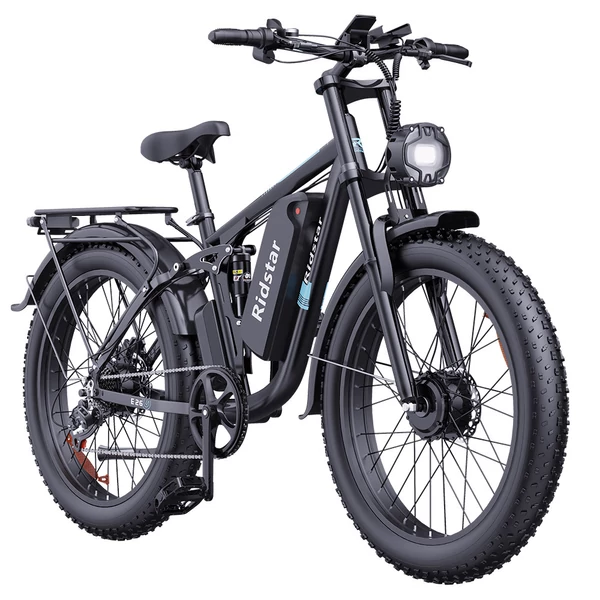 Ridstar E26 Pro elektromos kerékpár – 2×1000W motor, 48V 23Ah akku, 26×4” fat bike, 49 km/h, 75 km hatótáv, hidraulikus fék, teljes felfüggesztés
