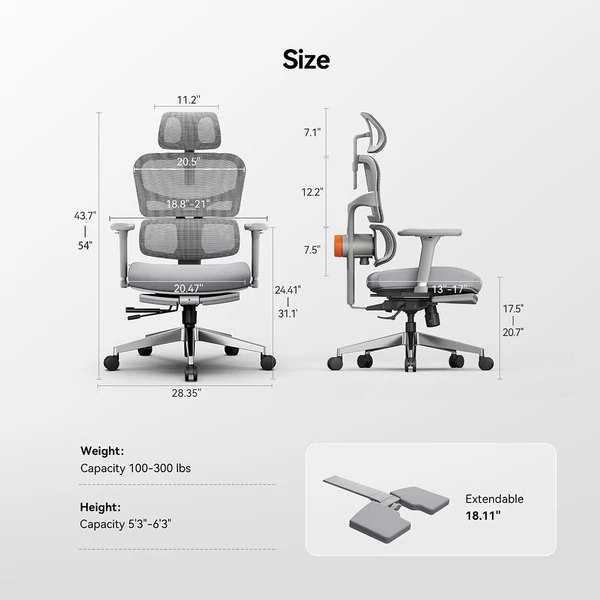 NEWTRAL NT002 ergonomikus szék lábtartóval + levehető munkafelület - Szürke