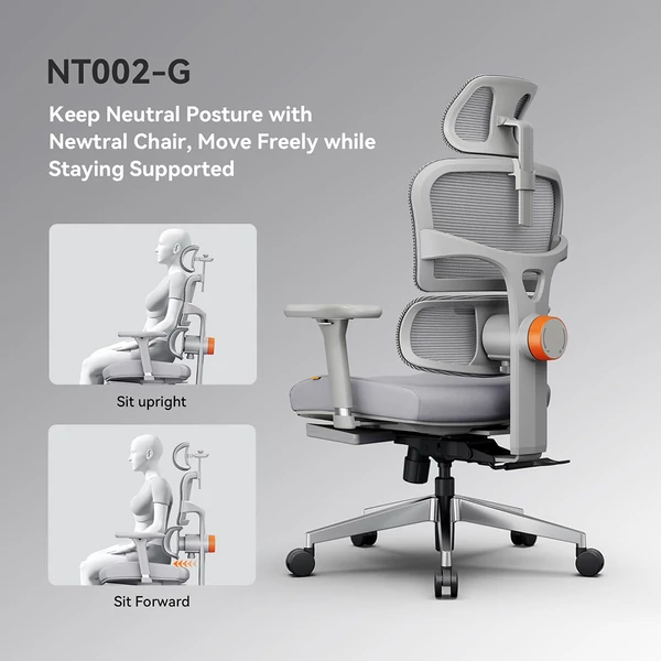 NEWTRAL NT002 ergonomikus szék lábtartóval + levehető munkafelület - Szürke