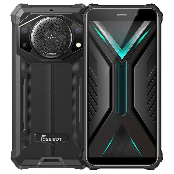 FOSSiBOT F101 strapabíró okostelefon, 4GB/64GB, AI tripla kamera, 123 dB hangszóró, 10600 mAh akkumulátor, ujjlenyomat/arca­zonosítás, 5.45" HD+ IPS – Fekete