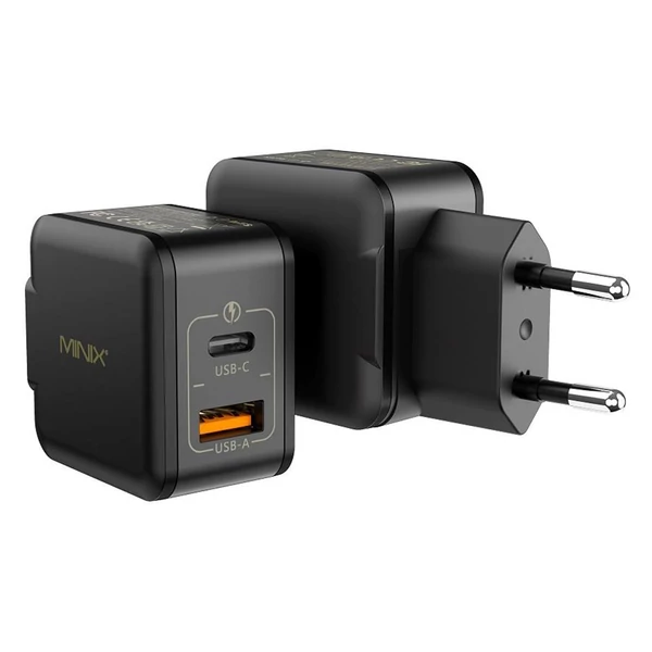MINIX P1 Mini 33W univerzális dupla portos töltő, USB‑A + USB‑C gyorstöltés