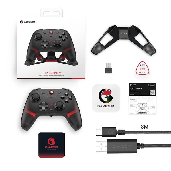 GameSir Cyclone 2 vezeték nélküli gamepad töltőállomással, PC/Steam/Android/iOS/Switch kompatibilis – Fekete Bundle